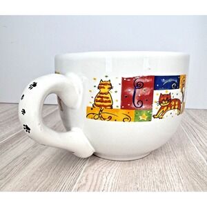 Royal Norfolk Cat Coffee Mug Paw‎ Handle Colorful Cat Tile Design Ceramic Cup